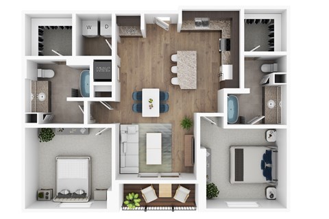 Floor plan for 2 beds, 2 baths, 1216 sqft